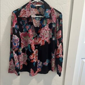 Zara Pink and Red Graphic Button Down Shirt